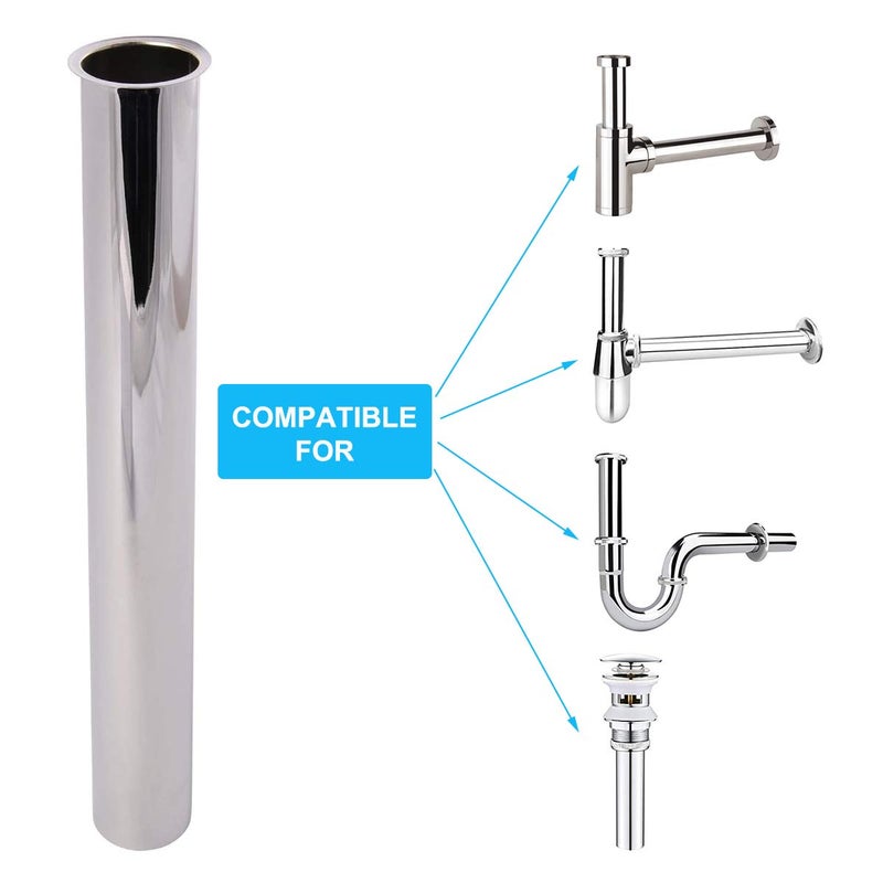 Keymark Flanged Sink Tailpiece 1-1/4" OD x 12", Brass Extension Tube for Trap, Inlet Waste Pipe Tubular Drain Connections, Chrome - Image 2